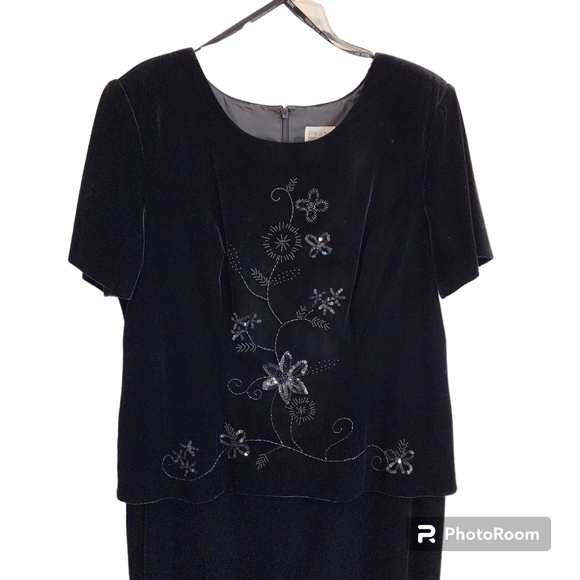 R&M Richards Holiday Party Dress Black Velvet Long Maxi Dress Womens 14 - Picture 2 of 5